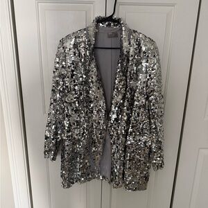 ASOS Edition Silver Sequin Double Breasted Blazer